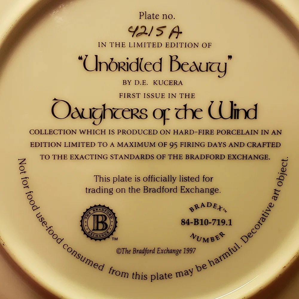 Vtg '97 Plate Unbridled Beauty D.E.Kucera Gold Rim